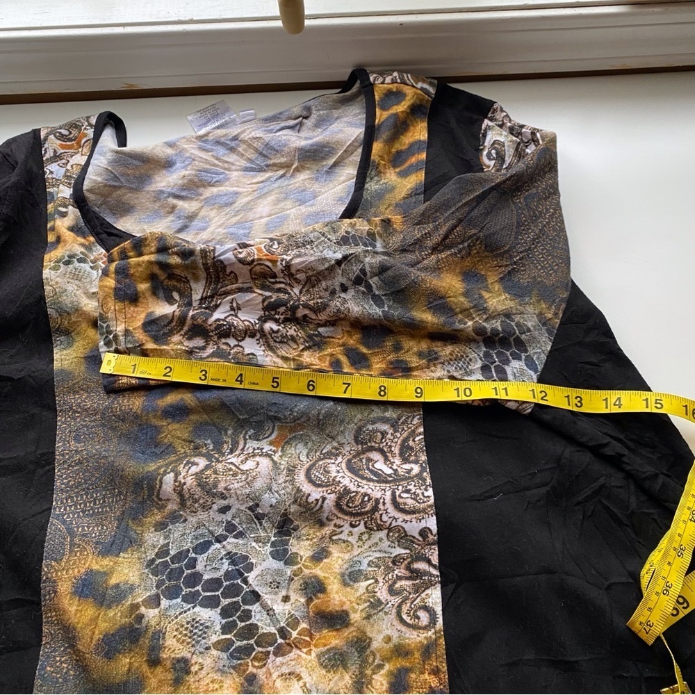 Parsley & Sage 3X Leopard Paisley Patchwork Tunic Top Stretch Boho Artsy Office - Picture 12 of 15